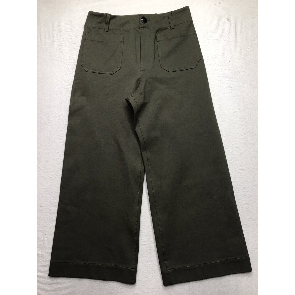 MAEVE Colette Pant Women 30x26 Olive Green Patch Pocket Wide Leg Crop Stretch